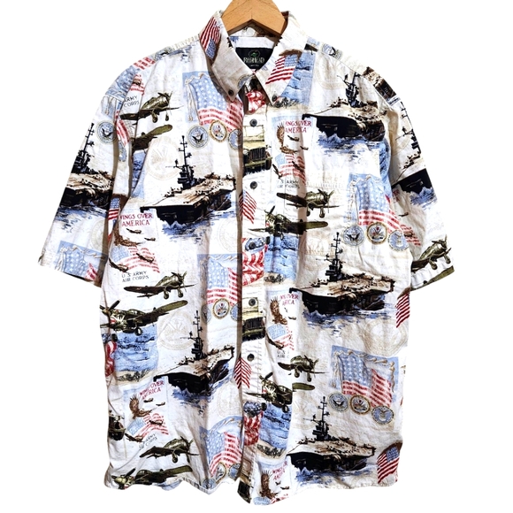 Redhead Trading Company‎ Shirt Patriotic Military Print Short Sleeve 100% Cotton - Picture 1 of 11